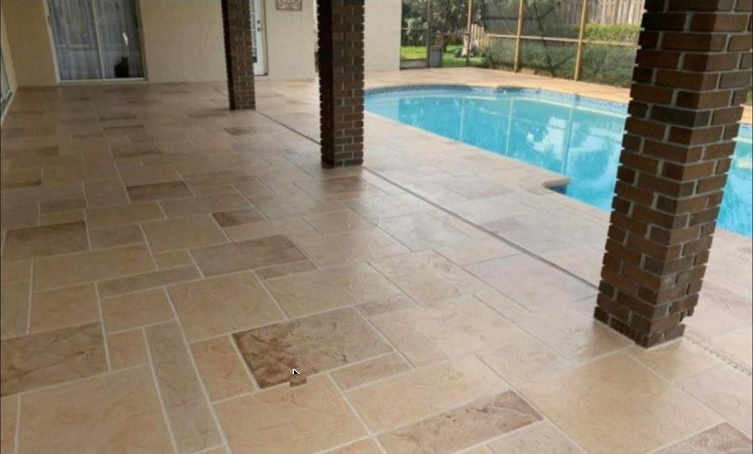 Travertine look pool deck