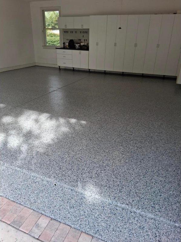 Recoated garage floor